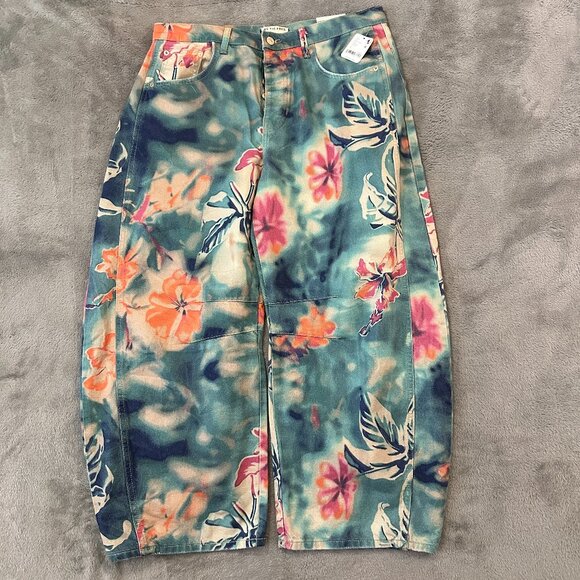 We The Free Denim - NWT We The Free People Good Luck Mid Rise Barrel Jeans Pool Floral 31 Women's